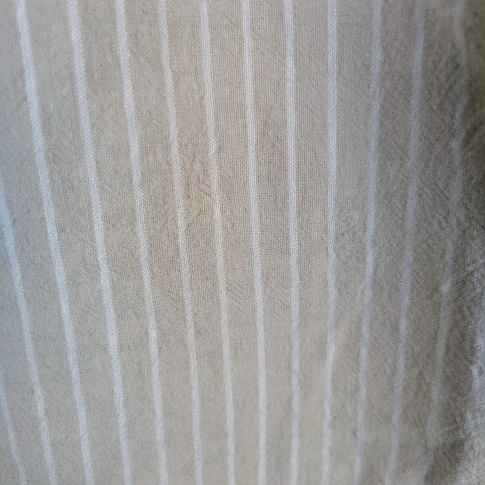 Womens XL Wide Leg Pinstripe Pants Tan Linen Cotton Coastal Boho Trousers